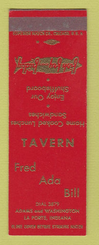 Matchbook Cover - Fred and Bill Tavern La Porte IN shuffleboard SAMPLE