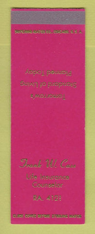 Matchbook Cover - Frank Case Life Insurance SAMPLE