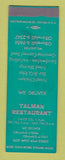 Matchbook Cover - Talman Restaurant Chicago? IL? STAINED SAMPLE