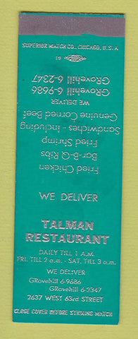 Matchbook Cover - Talman Restaurant Chicago? IL? STAINED SAMPLE