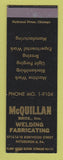 Matchbook Cover - McQuillan Welding Fabricating Pittsburgh PA SAMPLE