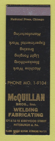 Matchbook Cover - McQuillan Welding Fabricating Pittsburgh PA SAMPLE