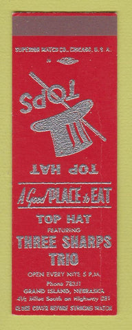 Matchbook Cover - Top Hat Three Harps Trio Grand Island NE CREASED SAMPLE