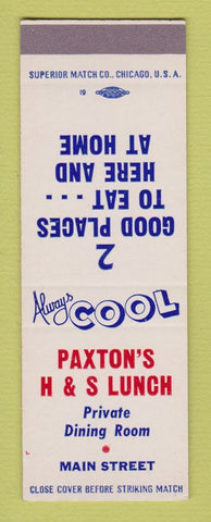 Matchbook Cover - Paxton's H&S Lunch SAMPLE