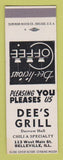 Matchbook Cover - Dee's Grill Belleville IL WORN CREASES SAMPLE
