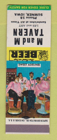 Matchbook Cover M and M Tavern Sumner IA low phone # Barber Shop Quartet SAMPLE