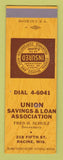 Matchbook Cover - Union Savings and Loan Racine WI SAMPLE