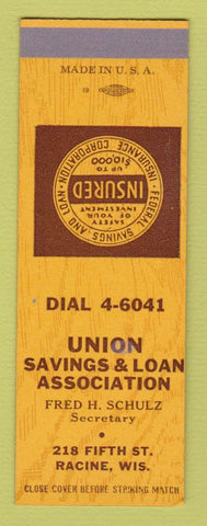 Matchbook Cover - Union Savings and Loan Racine WI SAMPLE