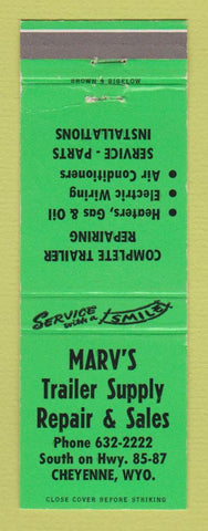 Matchbook Cover - Marv's Trailer Supply Sales Cheyenne WY