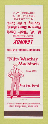 Matchbook Cover - Lennox Heating Air Conditioning Cheyenne WY Red Davis