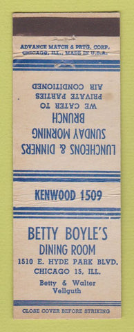 Matchbook Cover - Betty Boyle's Dining Room Chicago IL ADVANCE