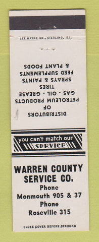Matchbook Cover - Warren County Service oil gas Monmouth Roseville IL