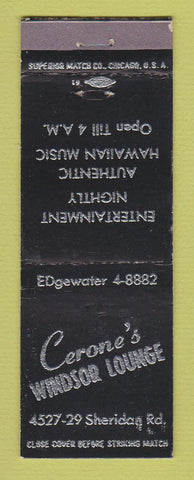 Matchbook Cover - Cerone's Windsor Lounge Chicago? IL?