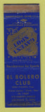 Matchbook Cover - El Bolero Club Cleveland OH Reno Pinardo WORN