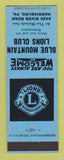 Matchbook Cover - Blue Mountain Lions Club Harrisburg PA BLUE