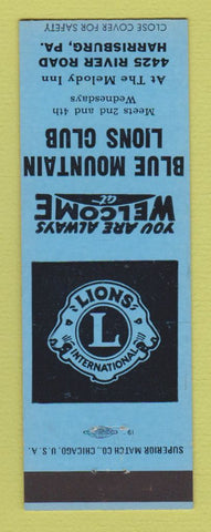 Matchbook Cover - Blue Mountain Lions Club Harrisburg PA BLUE