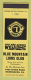 Matchbook Cover - Blue Mountain Lions Club Harrisburg PA YELLOW