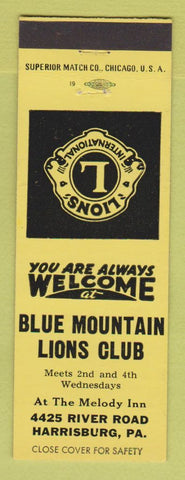 Matchbook Cover - Blue Mountain Lions Club Harrisburg PA YELLOW