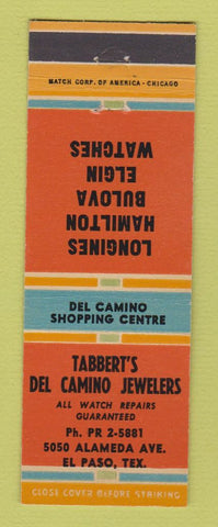 Matchbook Cover - Tabbert's Del Camino Jewelry El Paso TX Longines Elgin Watches