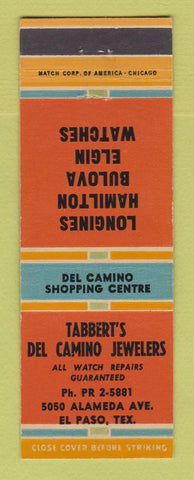 Matchbook Cover - Tabbert's Del Camino Jewelry El Paso TX Longines Elgin Watches