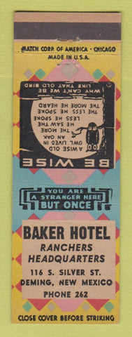 Matchbook Cover - Baker Hotel Deming NM owl