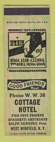 Matchbook Cover - Cottage Hotel West Winfield NY