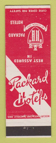 Matchbook Cover - Packard Hotels Zanesville Wooster Piqua Findlay OH