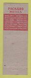 Matchbook Cover - Packard Hotels Zanesville Wooster Piqua Findlay OH