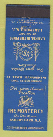 Matchbook Cover - The Monterey Hotel Asbury Park Laurel in the Pines Lakewood