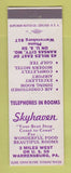 Matchbook Cover - Skyhaven Restaurant Warrensburg PA