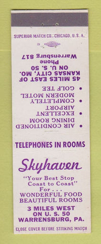 Matchbook Cover - Skyhaven Restaurant Warrensburg PA