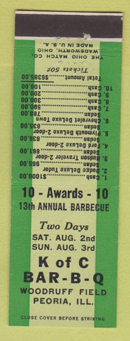 Matchbook Cover - Knights of Columbus BBQ Peoria IL Hudson Traveler Chevrolet