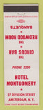 Matchbook Cover - Hotel Montgomery Amsterdam NY Circus Bar