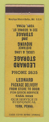 Matchbook Cover - Leonard Storage Delivery York PA