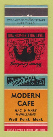 Matchbook Cover - Modern Cafe Wolf Point MT