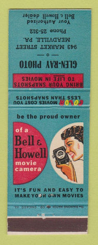 Matchbook Cover - Bell and Howell Movie Camero Glen Ray Photo Meadville PA