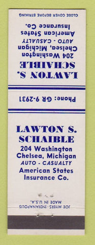 Matchbook Cover - Lawton Schaible Insurance American States Chelsea MI