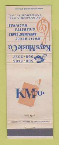 Matchbook Cover - Kays Music Company Vending Amusement Vandergrift  PA WEAR