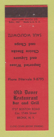 Matchbook Cover - Old Dover Restaurant Bar Grill Bronx NY Saul Wolfowitz