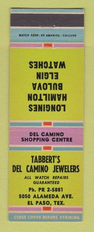 Matchbook Cover - Tabbert's Del Camino Jewelry El Paso TX Longines Elgin Watches