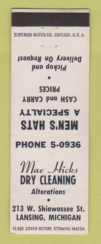 Matchbook Cover - Mae Hicks Dry Cleaning Lasning MI WARPED
