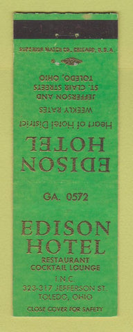 Matchbook Cover - Edison Hotel Toledo OH