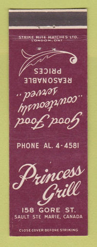 Matchbook Cover - Princess Grill Sault Ste Marie ON