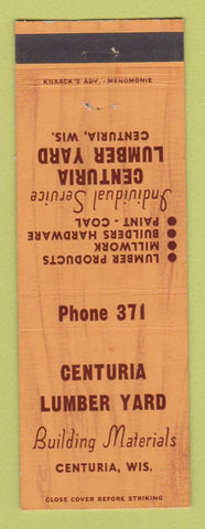 Matchbook Cover - Centuria Lumber Yard WI