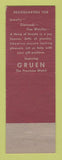Matchbook Cover - Gruen Watches David's Jewelry Berea OH