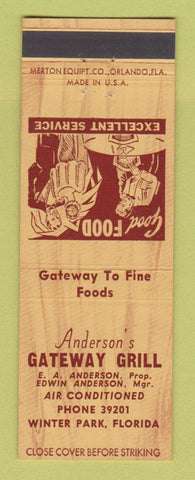 Matchbook Cover - Anderson's Gateway Grill Winter Park FL