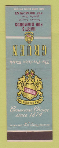 Matchbook Cover - Gruen Watches Hart's Jewelry Lorain OH