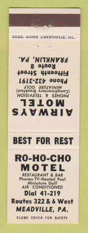 Matchbook Cover - Ro Ho Cho Motel Meadville PA Airways Motel Franklin PA