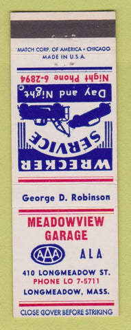 Matchbook Cover - Meadowview Garage Longmeadow MA towing