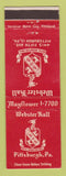 Matchbook Cover - Webster Hall Pittsburgh PA